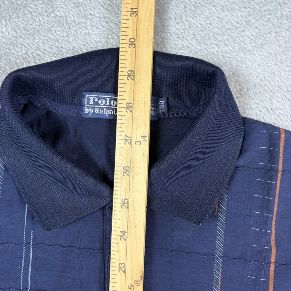 Polo Ralph Lauren Shirt‎ Mens 50 Medium Vertical Stripe Textured Polo Navy Blue